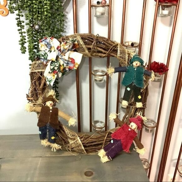 Thanksgiving Fall Scarecrow Wreath Autumn Holiday Decor - Picture 1 of 6